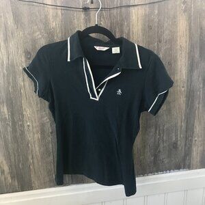 vintage Penguin black & white polo shirt size S